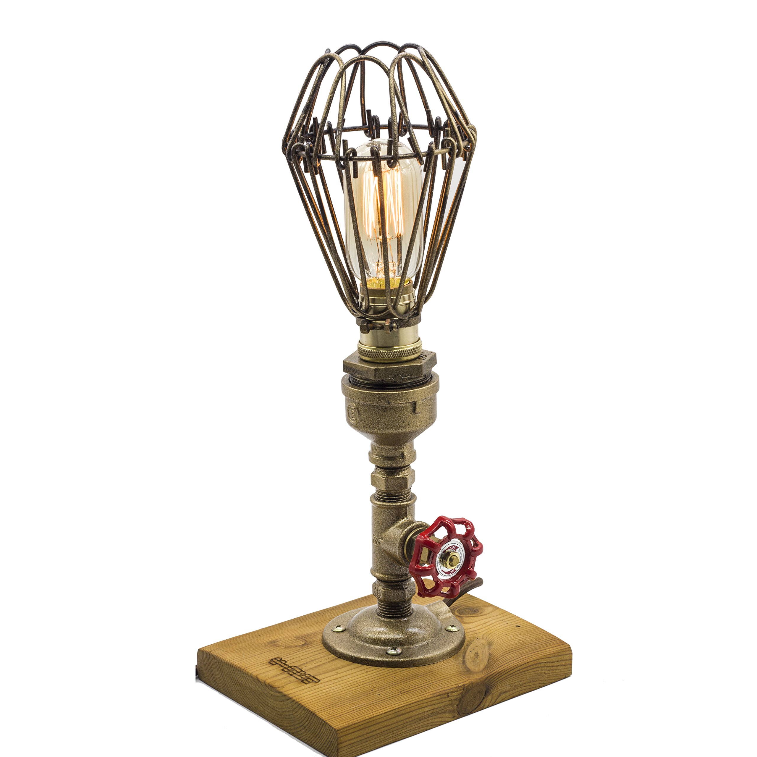 Y-Nut Loft Style Lamp - Industrial Vintage Table Desk Light with Wood Base & Metal Body, Adjustable Dimmer (LL-016) - Perfect for Home Office, Study Room & Cafe Decor