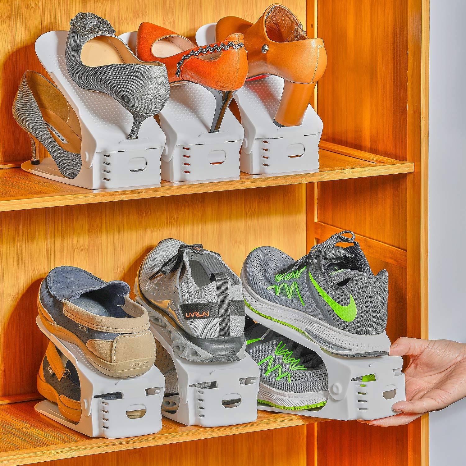 20PCS Adjustable Double Layer Shoe Rack Organizer - Space Saving Stackable Shoe Storage for Closet, Entryway & Under Bed - White Shoe Shelf Holder for Sneakers, Heels & Boots