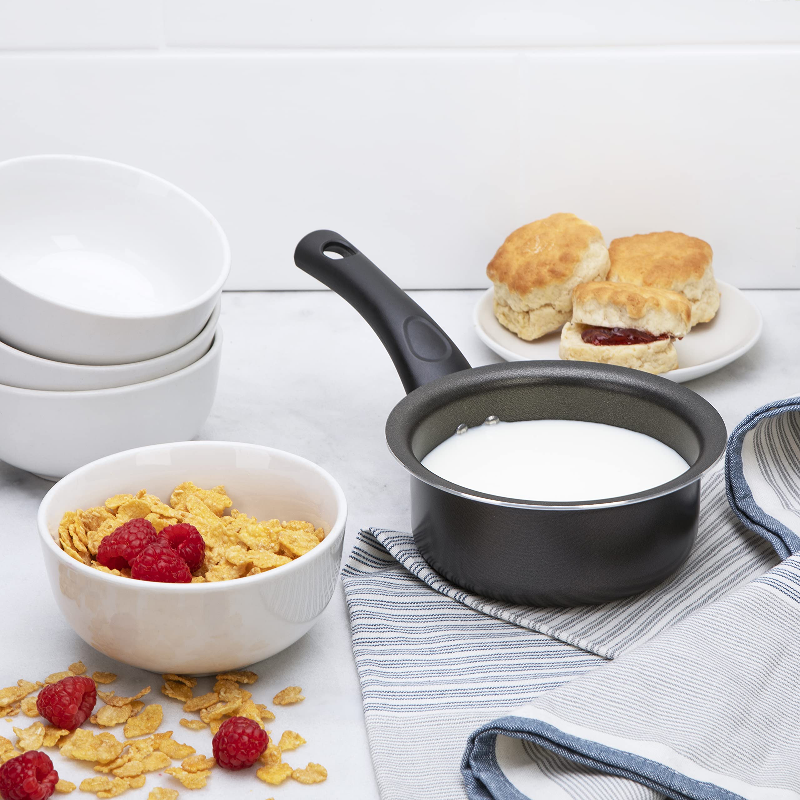 Premium 5-Piece Non-Stick Cookware Set with Glass Lids - 15cm, 18cm, 20cm Sauce Pans & Frying Pan - 43x26x18cm Black Sapphire Collection - Perfect for Baking, Frying & Everyday Cooking