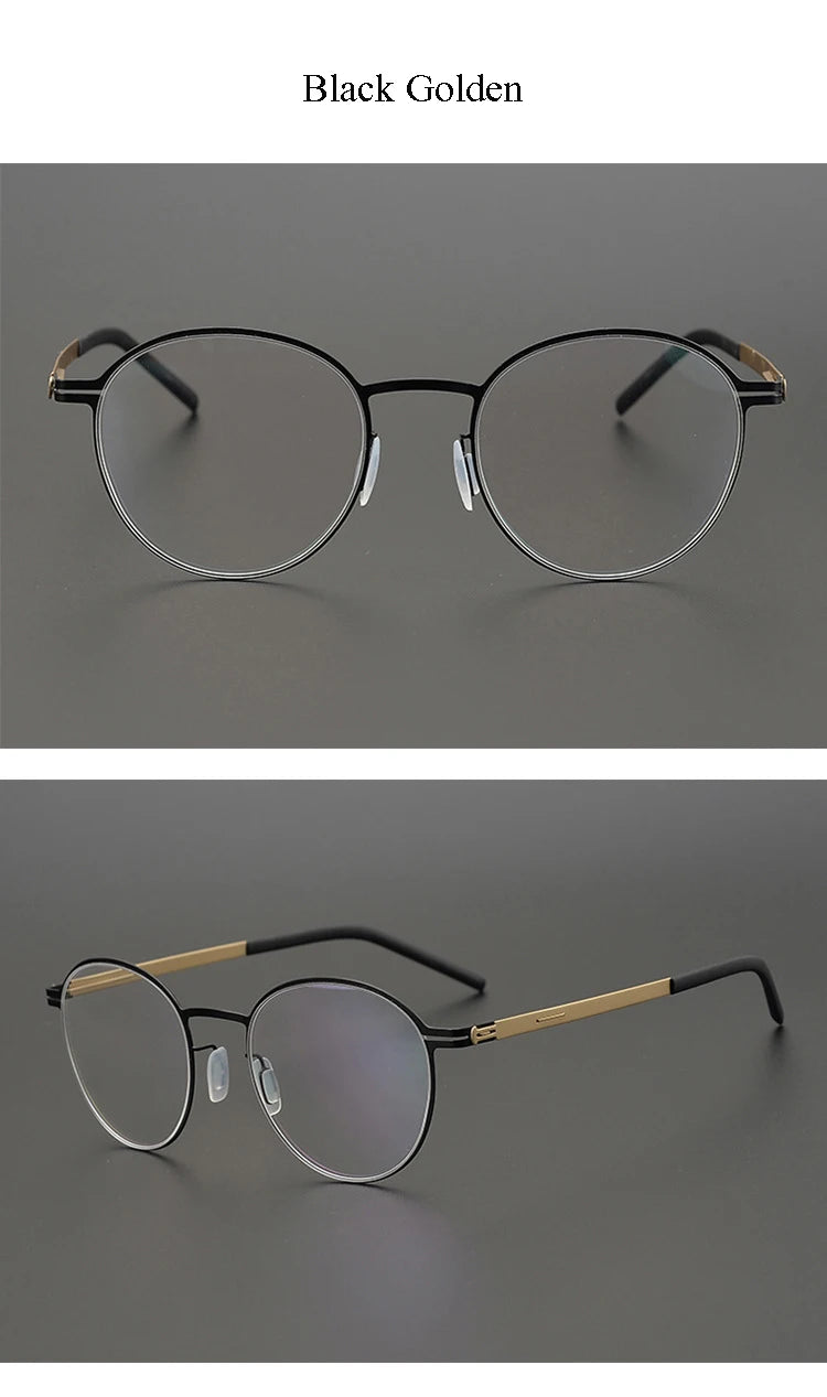 Aimee Unisex Full Rim Round Screwless Stainless Steel Eyeglasses Frame 25408 - Lightweight & Durable Glasses for Men & Women - Perfect for Reading, Working & Daily Wear
