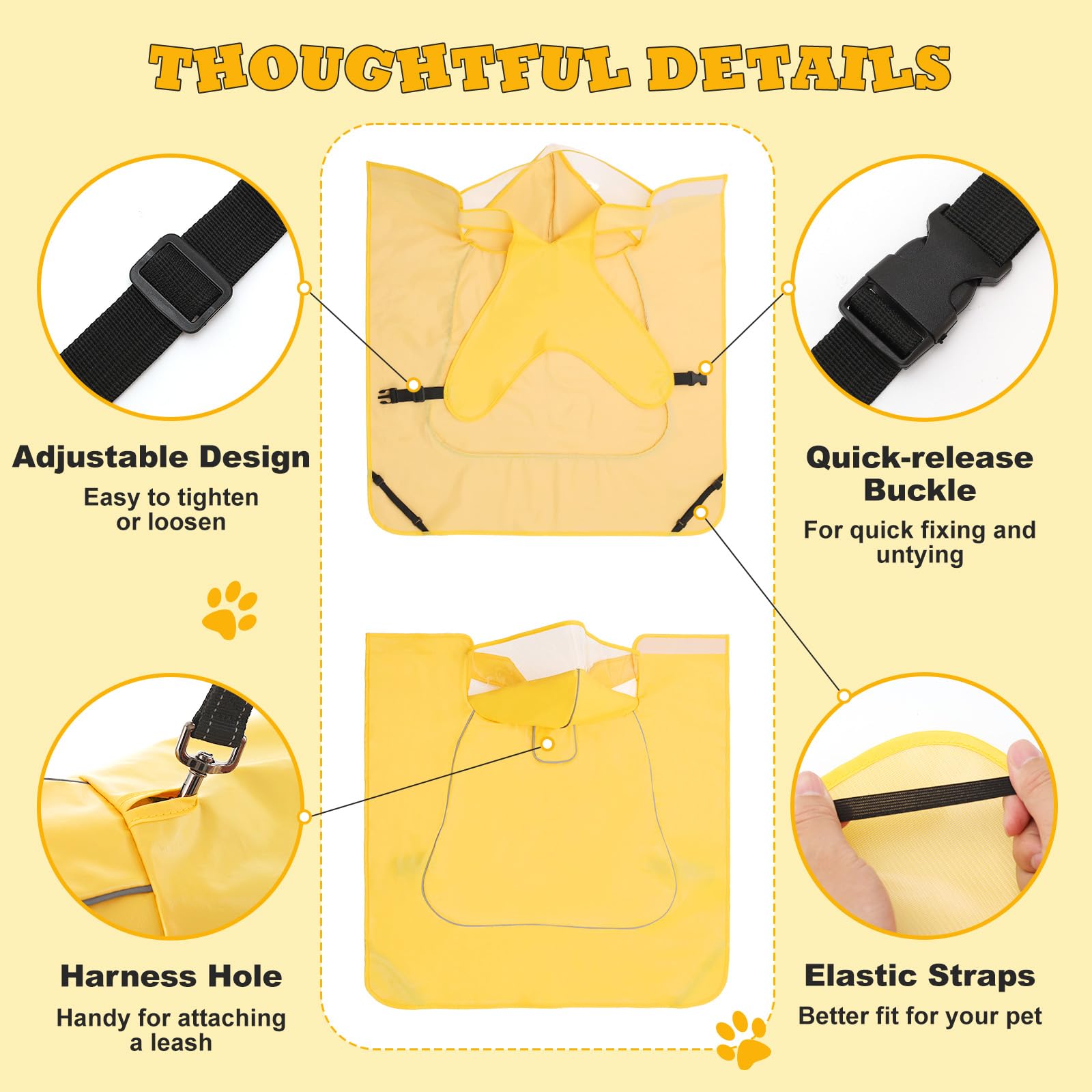 Waterproof Dog Raincoat for Large Medium Small Dogs - Adjustable Dog Rain Jacket with Clear Hood & Reflective Strips | Magic Tape Closure | Yellow 3XL | Perfect for Outdoor Walks, Hiking & Rainy Day Adventures