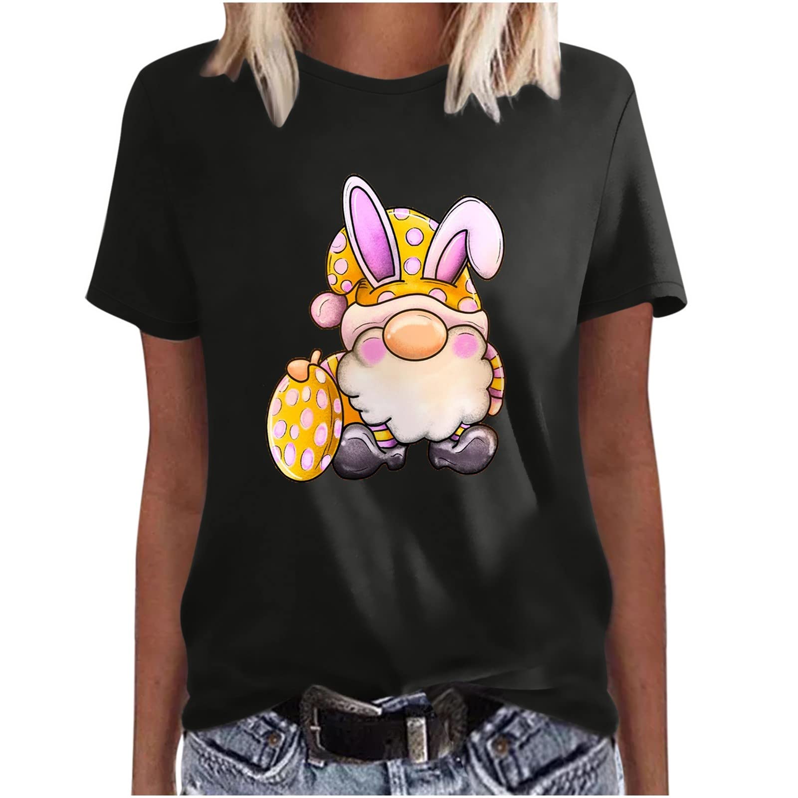Funny Easter Graphic T-Shirt for Women - Cute Printed Workout Top, Summer Casual Tee, Athletic Pullover Blouse (Black) - Perfect for Gym, Easter Parties & Everyday Wear