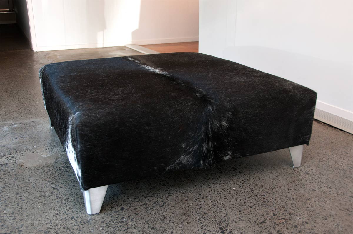 Premium Grey Cowhide Square Ottoman with Cuban Legs - 33