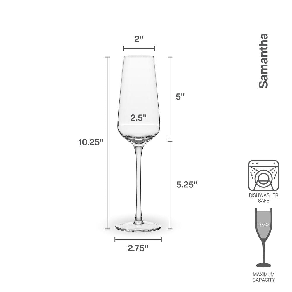 Premium Samantha Set of 4 Elegant Flute Glasses for Champagne, Wine & Cocktails - Perfect for Weddings, Parties & Special Occasions