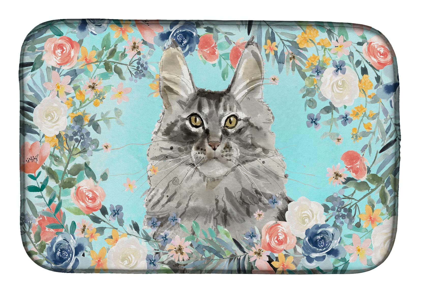 Maine Coon Dish Drying Mat - Absorbent Kitchen Counter Pad for Dishes, 14x21