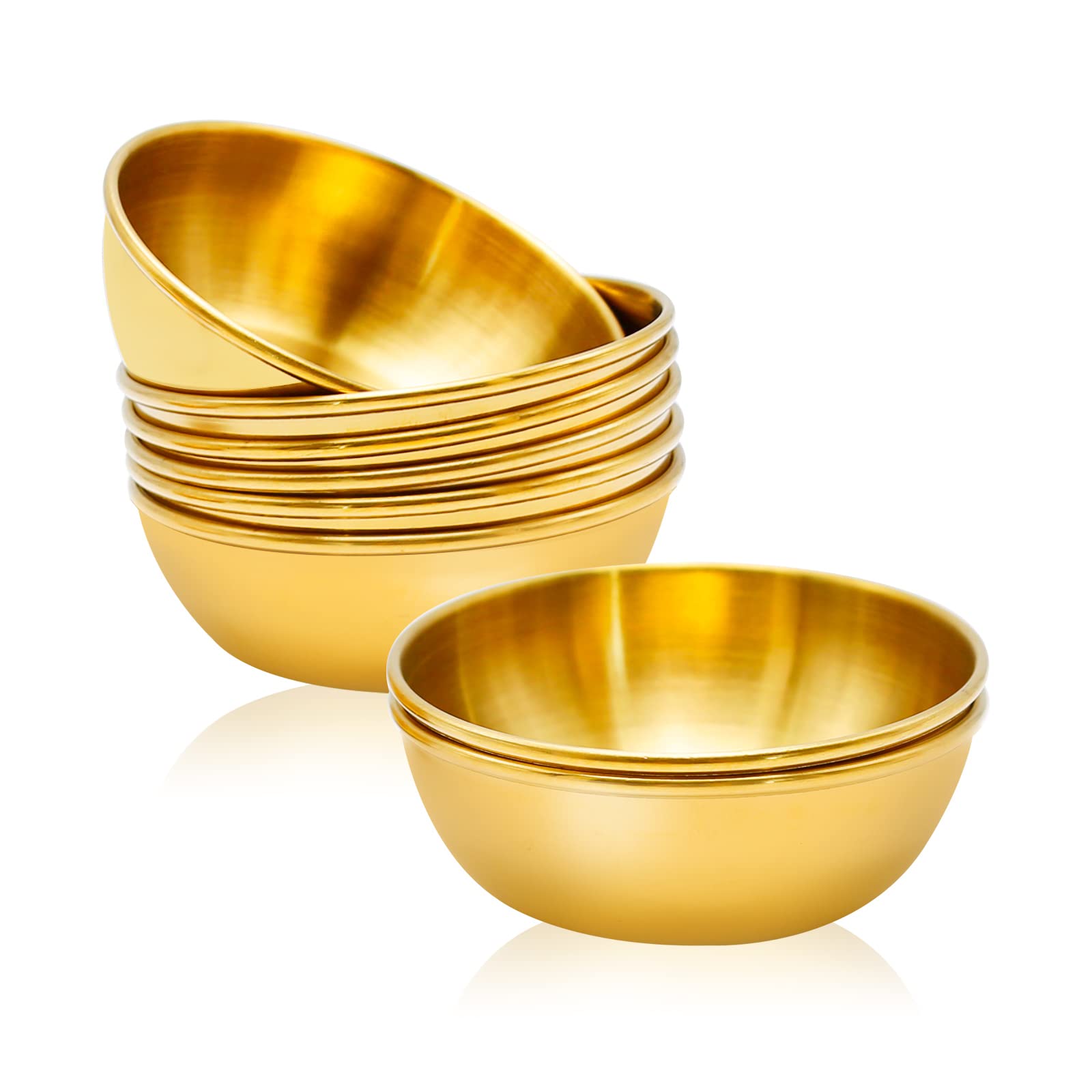 8-Piece Stainless Steel Sauce Dishes Set - Gold Round Seasoning Bowls for Sushi, Dipping, Appetizers (3.2 Inch) - Perfect for Asian Cuisine, Party Plating & Home Kitchen Use
