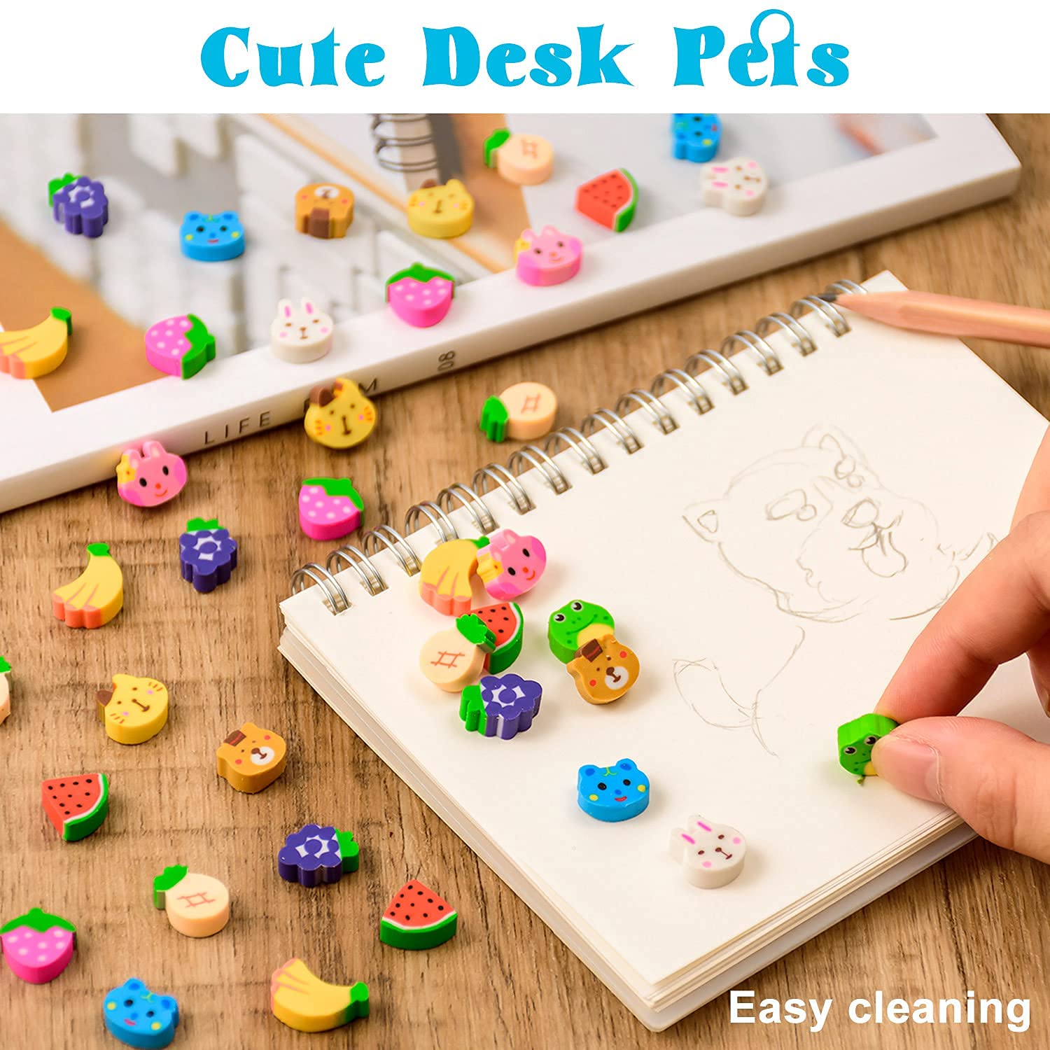 120 Pack Mini Erasers for Kids - Cute Animal & Fruit Shaped Novelty Erasers, Tiny Pencil Erasers for Homework, School Classroom Rewards & Back to School Supplies - Perfect for Party Favors, Teacher Gifts & Student Incentives