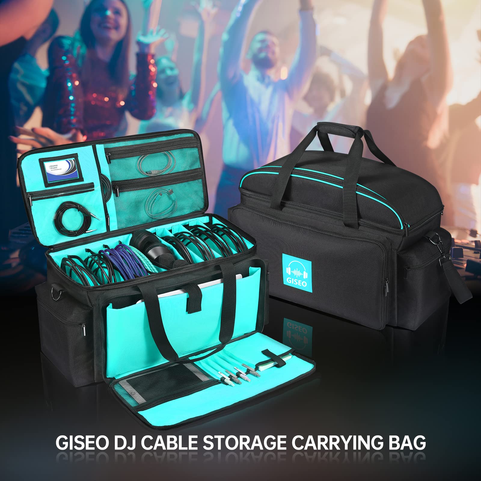 DJ Gear Storage Organizer Bag - Detachable Padded Bottom & Dividers for Cables & Sound Equipment (Blue) - Perfect for Musicians & Travel
