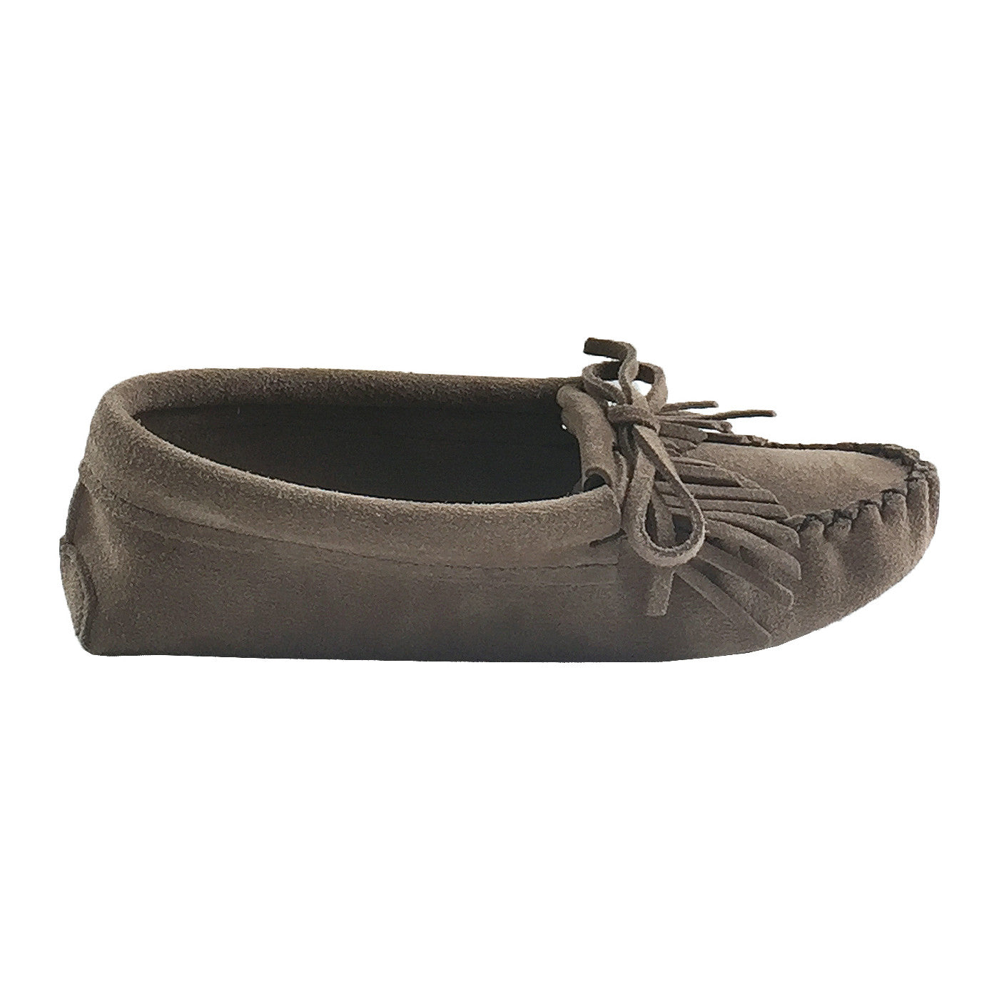Women's Soft Sole Gray Suede Moccasins with Fringe - Comfortable Slip-On Shoes for Casual Wear, Home & Outdoor Use