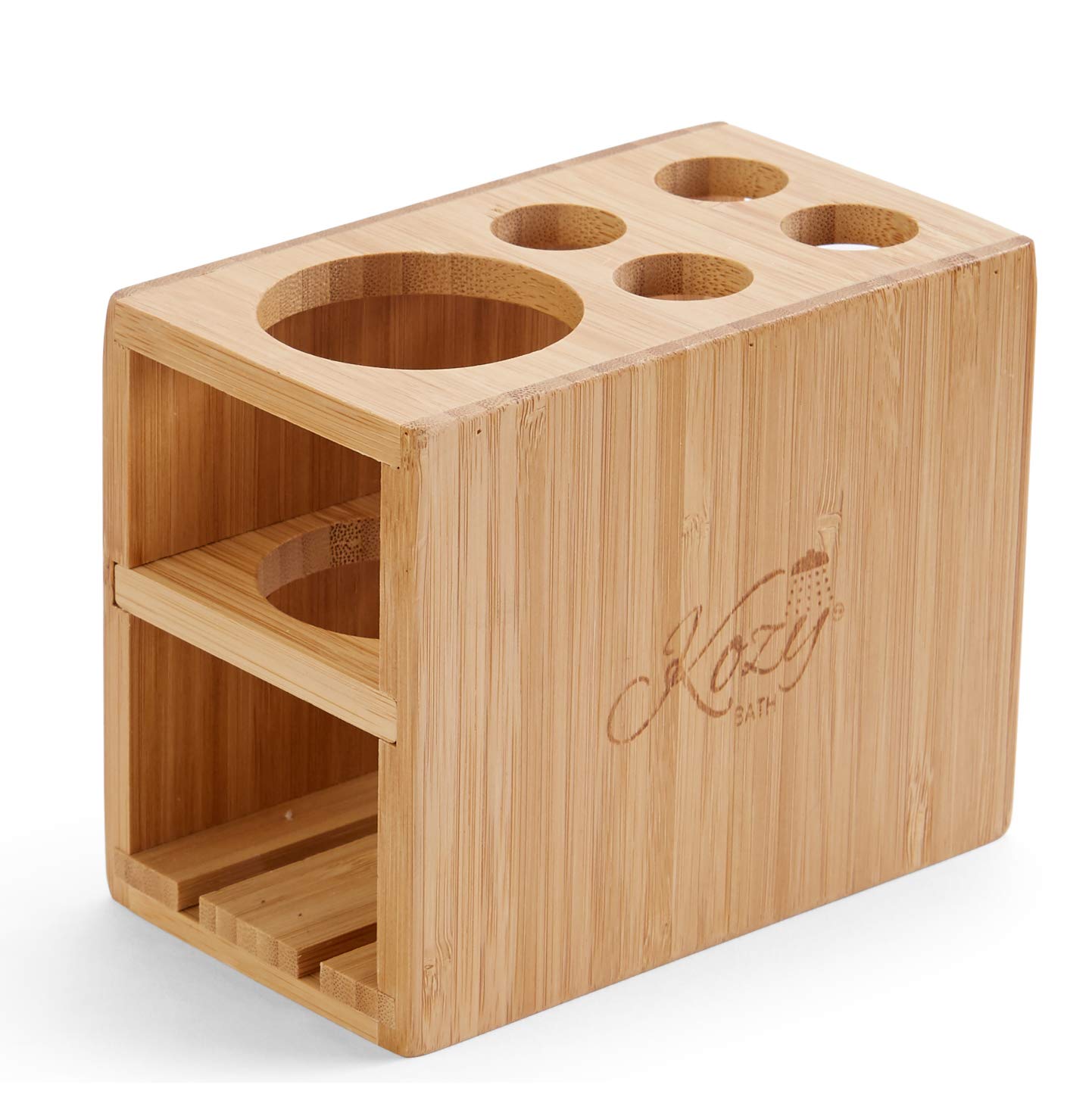 Bamboo Toothbrush and Toothpaste Holder Stand - 5 Slot Bathroom Vanity Organizer for Toothbrush Storage | Perfect for Countertop, Sink, and Shower Organization