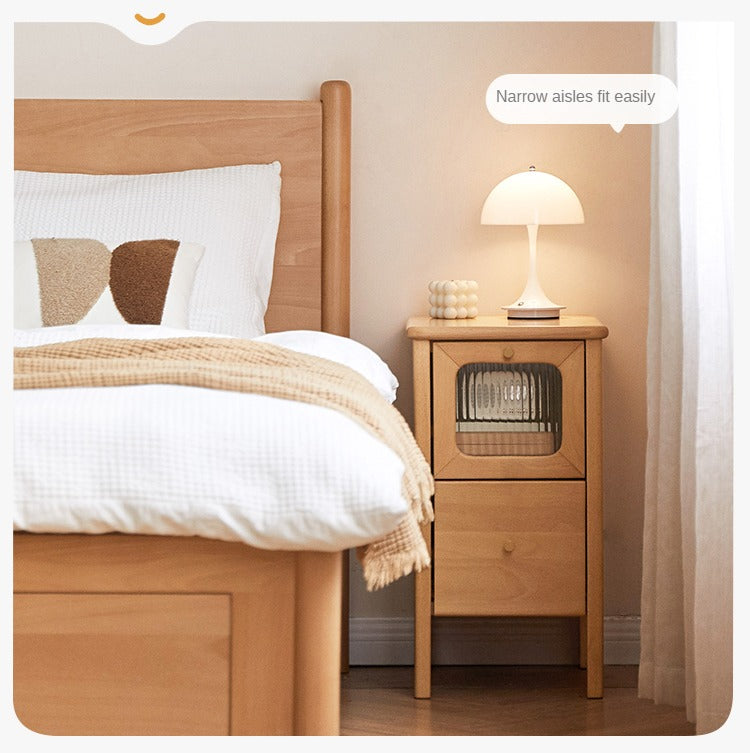 Solid Beech Wood Ultra Narrow Nightstand - Compact Bedside Table for Small Spaces, Perfect for Apartments, Dorms & Cozy Bedrooms