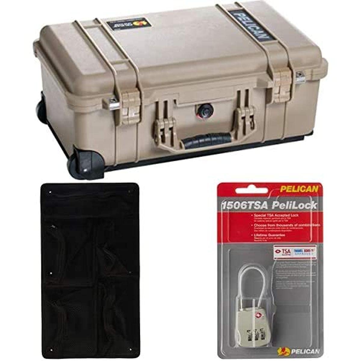 Pelican 1510 Protective Case with Foam Insert & Lid Organizer - Desert Tan Waterproof Hard Case with TSA Lock | Perfect for Travel, Photography Equipment & Electronics Storage