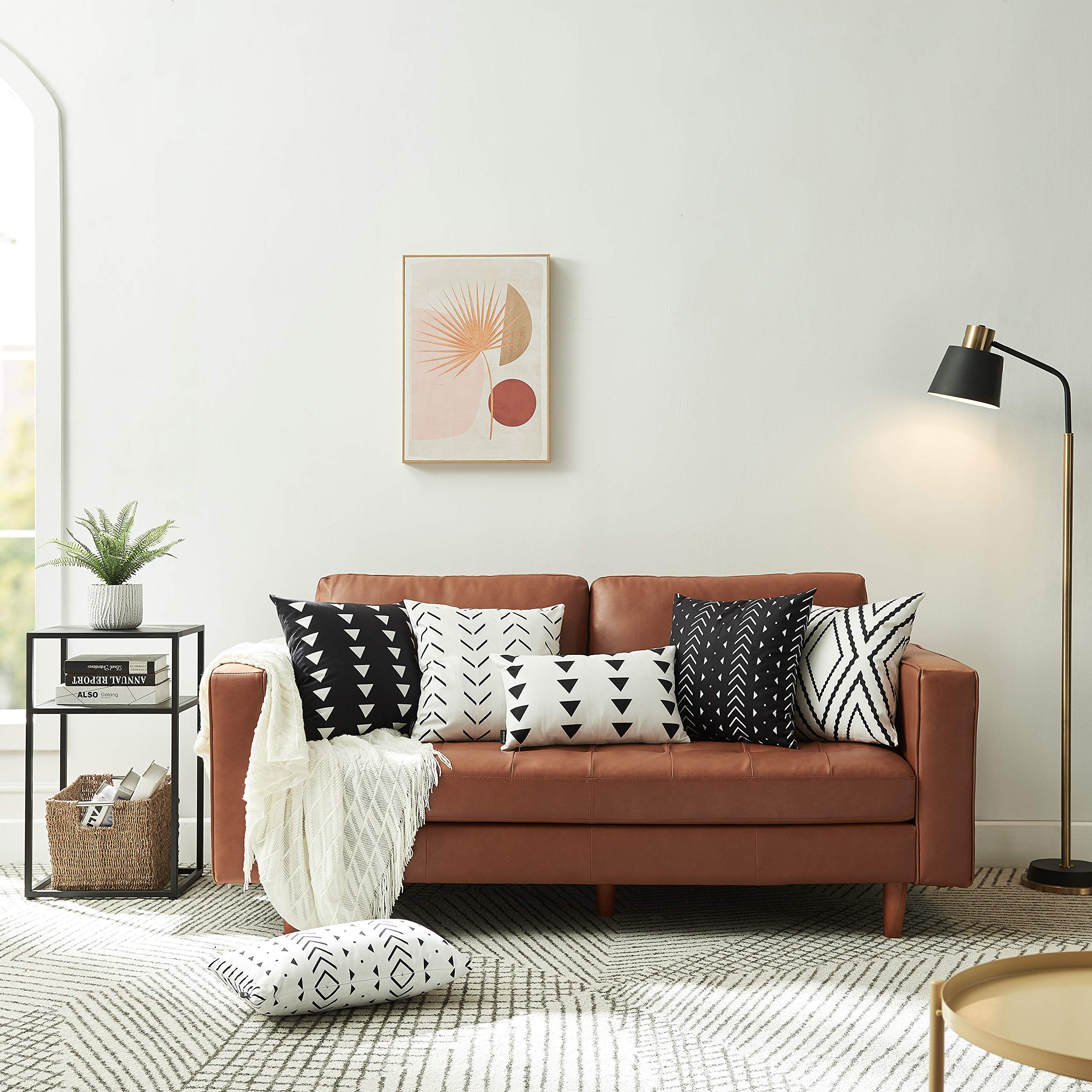 2 Pack White Boho Aztec Decorative Pillow Covers 18x18 Inches - Soft Polyester Blend Square Throw Pillow Cases for Sofa, Couch, Bed & Home Decor - Perfect for Living Room, Bedroom & Dorm Styling