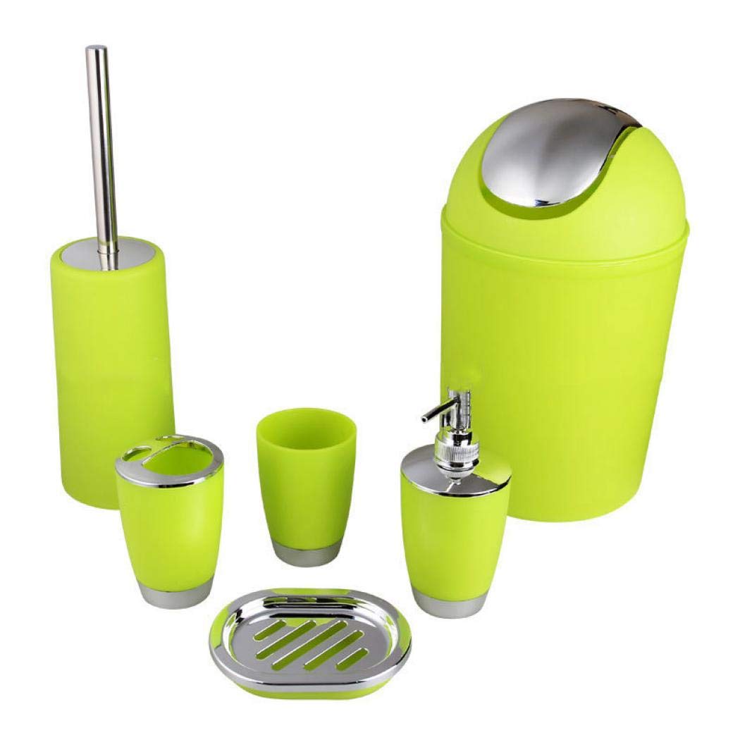 Premium 6-Piece Bathroom Accessories Set - Luxury Toothbrush Holder, Cup, Soap Dispenser, Soap Dish, Toilet Brush Holder & Trash Can (Green) - Perfect for Modern Homes, Guest Bathrooms & Spa-Inspired Decor