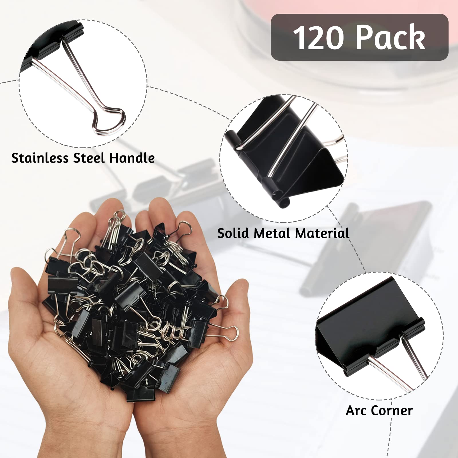 120 Pack Black Binder Clips 0.75 Inch - Small Paper Clamps for Office, School, Home & Business - Organize Documents, Notes & Files - Durable Mini Binder Clips for Office Supplies, Paperwork & Crafting