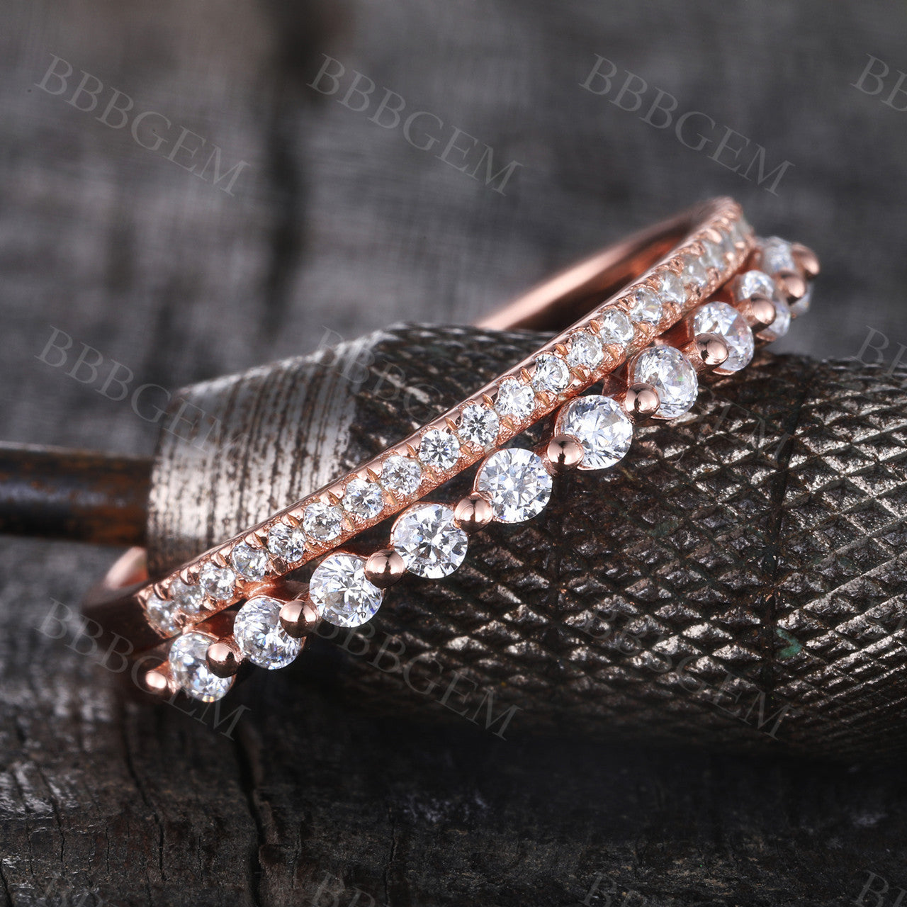 Vintage Moissanite Double Row Wedding Band - Half Eternity Stacking Ring for Women | Perfect for Bridal Sets, Anniversary Gifts & Everyday Elegance