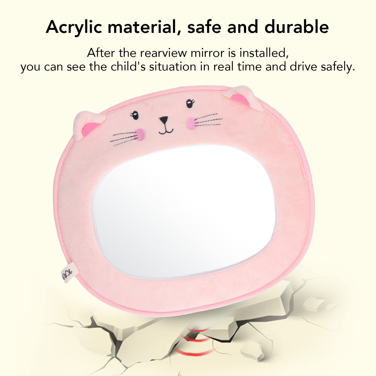 Baby Car Mirror - Acrylic Rearview Mirror for Child Safety Seat, Cartoon Cat Design - Perfect for Monitoring Baby in Backseat While Driving