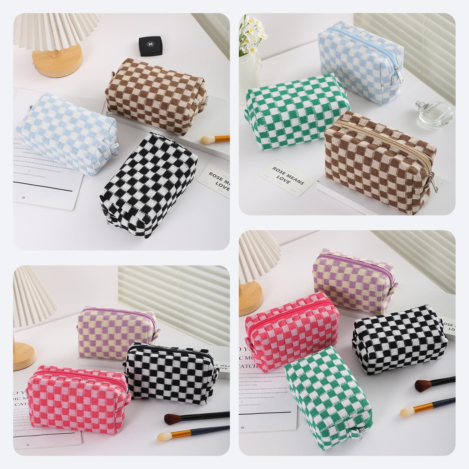 12-Piece Checkered Makeup Bag Set for Women - Large Capacity Cosmetic Organizer with Plaid Design - Perfect for Travel, Toiletries, Makeup Brushes & Pencil Storage - Ideal Gift for Beauty Lovers