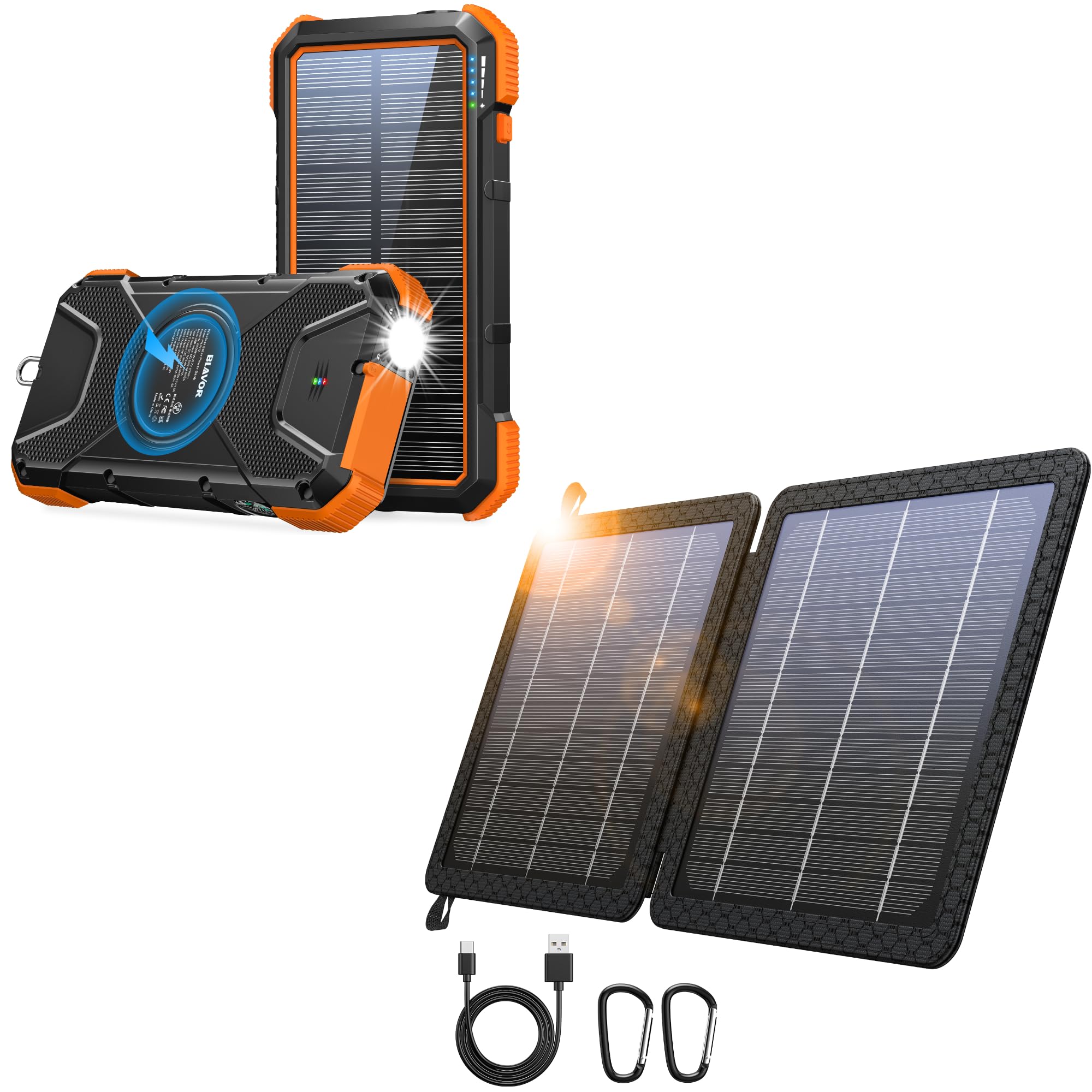 BLAVOR 20000mAh Solar Power Bank with 10W Portable Solar Panel | Fast Charging (5V/2A Max) | Perfect for Camping, Hiking & Outdoor Adventures