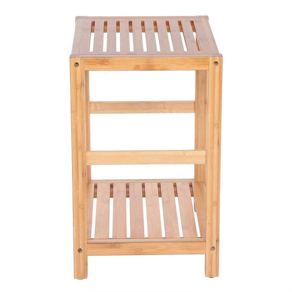 FXLYMR Bamboo Shower Seat with 2-Tier Storage - Anti-Slip Bath Stool for Shaving, Foot Rest & Spa - Bathroom Organizer for Hallway, Kitchen & Living Room - Perfect for Elderly, Disabled & Relaxing Bath Time