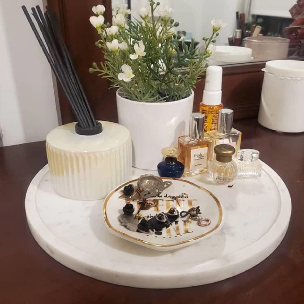 Elegant Round Marble Tray - 8 Inch Decorative Stone Serving Dish for Bathroom Vanity, Dresser, Nightstand, Kitchen Counter & Office Desk | Perfect for Jewelry Display, Soap Holder & Home Decor