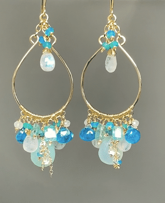 Aqua and Moonstone Statement Hoop Chandelier Earrings - 14K Gold Plated Dangle Earrings for Women, Elegant Boho Jewelry Gift for Birthday, Wedding & Special Occasions