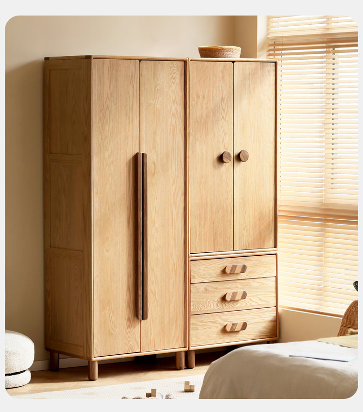 Solid Oak Wood Wardrobe Bookcase - Free Combination for Bedroom, Living Room, and Office Storage