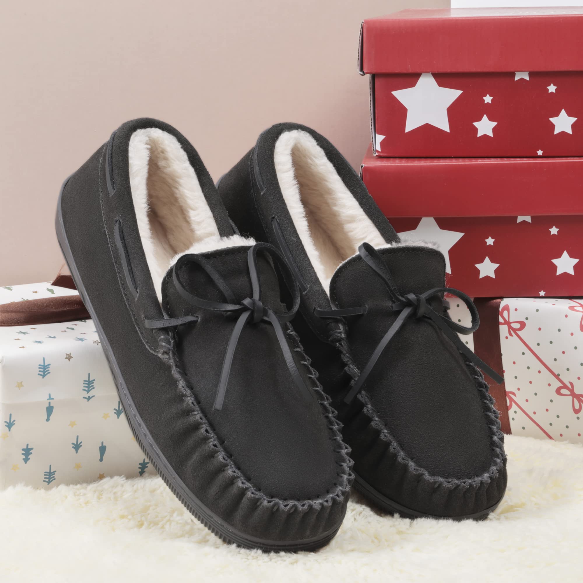 DREAM PAIRS Men's Moccasin Slippers - Soft Fuzzy Plush House Shoes with Fleece Lining for Indoor & Outdoor Wear | Comfortable Loafers for Home, Office & Travel