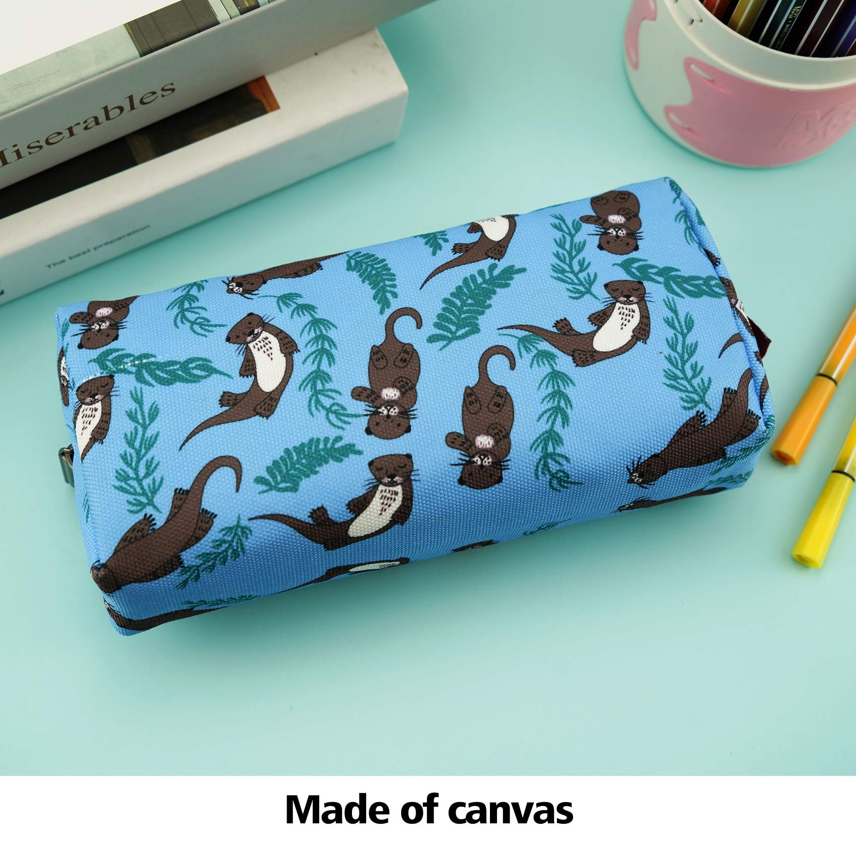 Cute Otter Canvas Pencil Case - Waterproof Pen Pouch for School, Office & Travel - Kawaii Stationery Organizer for Makeup, Cosmetics & Art Supplies (LPakin) - Perfect Gift for Students & Artists
