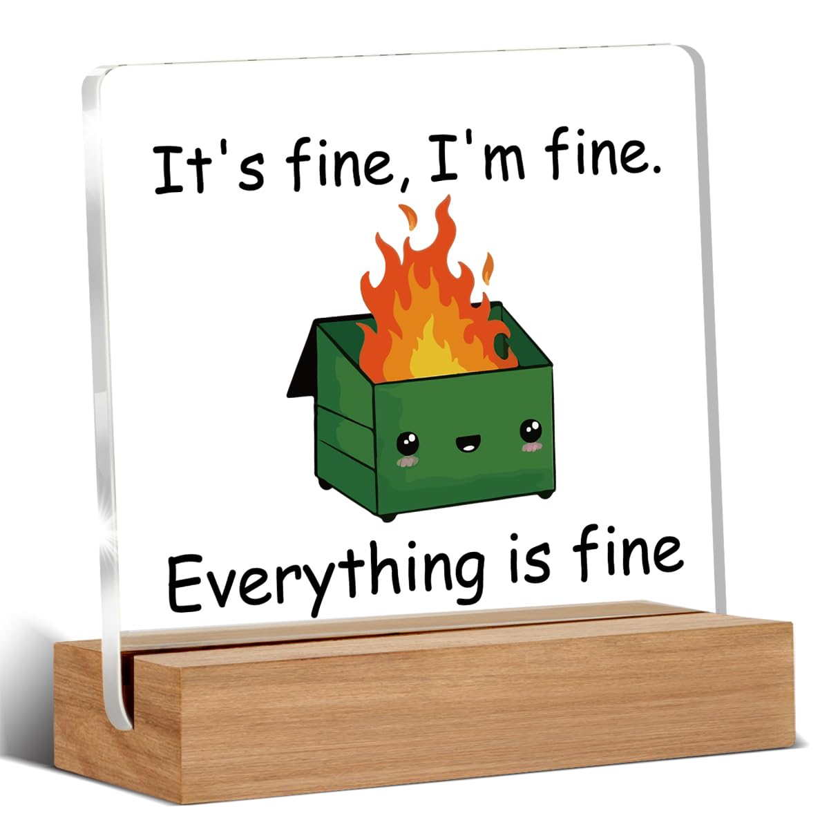 Funny Dumpster Fire Desk Decor - Humorous Office Plaque for Coworkers, Employees & Bosses - 'I'm Fine Everything is Fine' Sign - Perfect for Work Gifts, Employee Appreciation & Office Humor - Great for Work Desks, Break Rooms & Office Decor