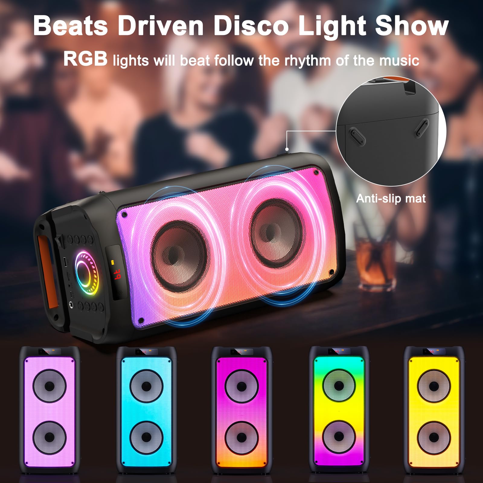 Portable Karaoke Machine with 2 Wireless Microphones - Bluetooth Speaker for Adults & Kids - Party PA System with Disco Lights & Subwoofer - Perfect for Home Parties, Birthday Celebrations & Family Gatherings - Ideal Gift for Music Lovers