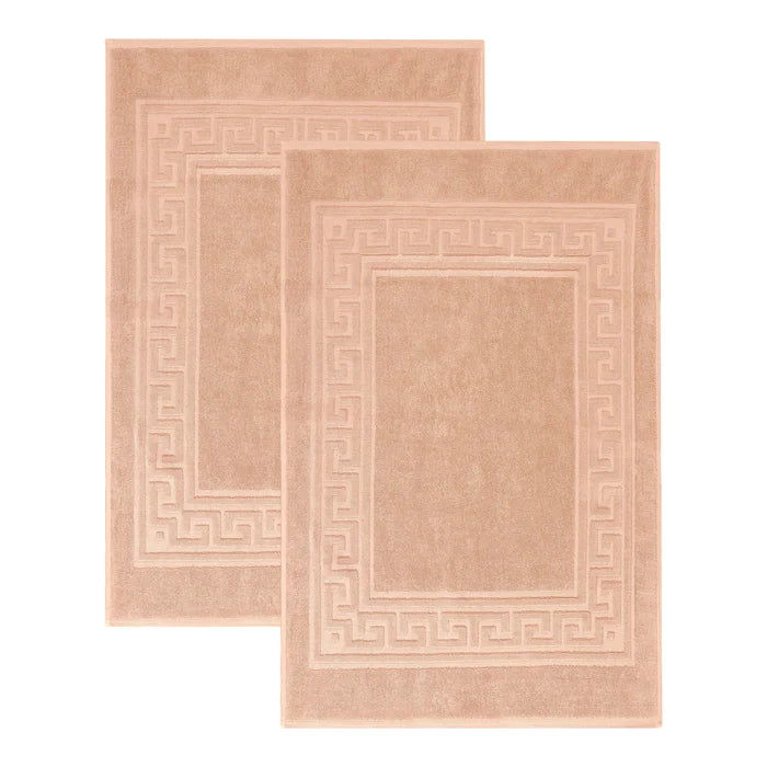 Premium Cotton 2-Piece Greek Key Border Bath Mat Set - Ultra Absorbent, Non-Slip Bathroom Rug - Perfect for Modern Bathrooms, Master Suites & Spa-Like Retreats