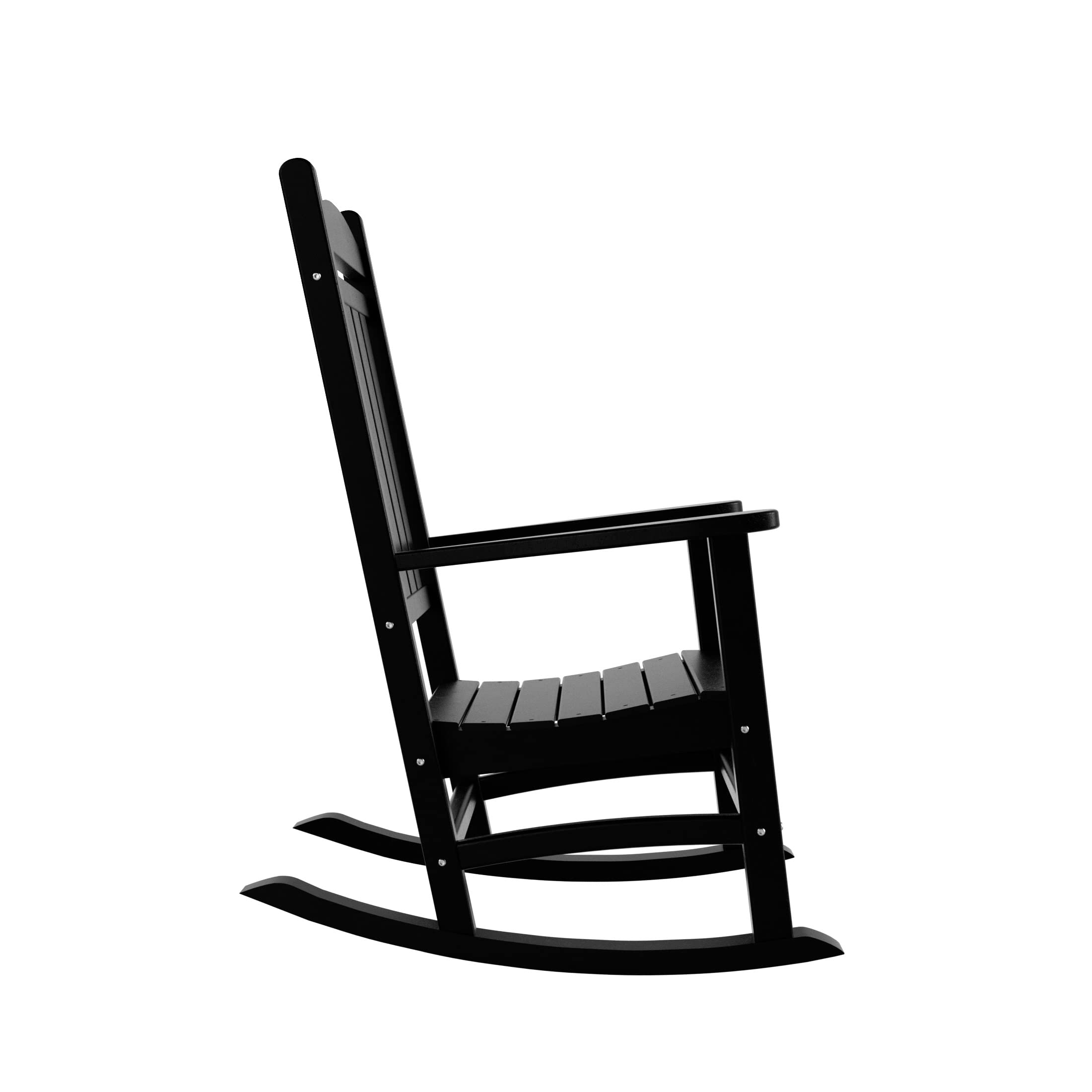 **HDPE UV-Resistant Farmhouse Outdoor Rocking Chair - Weatherproof Patio Furniture for Garden, Porch & Backyard Relaxation (Black) - WO Home Furniture**