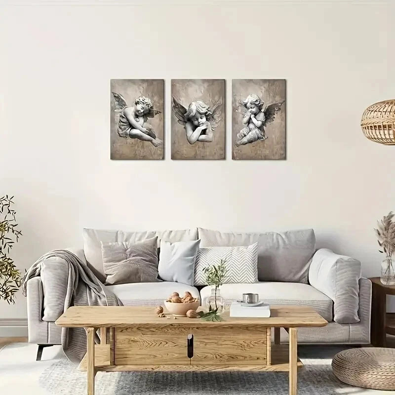3-Piece Vintage Cherub Metal Wall Art - Ready to Hang Angel Decor for Living Room, Bedroom & Nursery - Perfect for Home, Office & Gift Giving