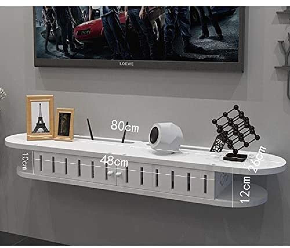 Floating Wall Shelves - White Wooden TV Stand with Storage for DVD Player, Set-Top Box & Telephone | Modern Home Decor for Living Room & Bedroom