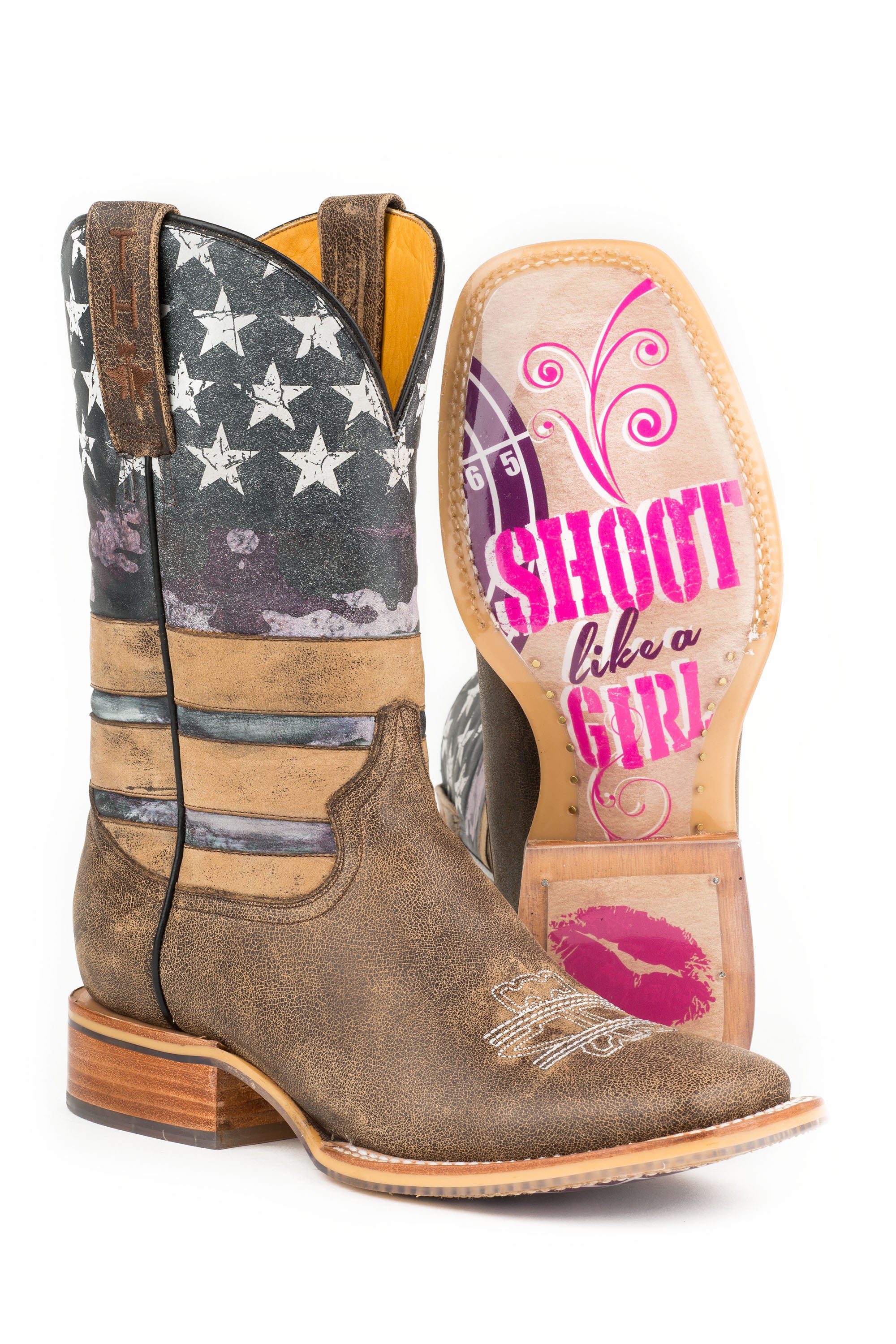 Women's American Flag Sneakers - 'Shoot Like a Girl' Print - Patriotic Athletic Shoes for Running, Walking & Casual Wear