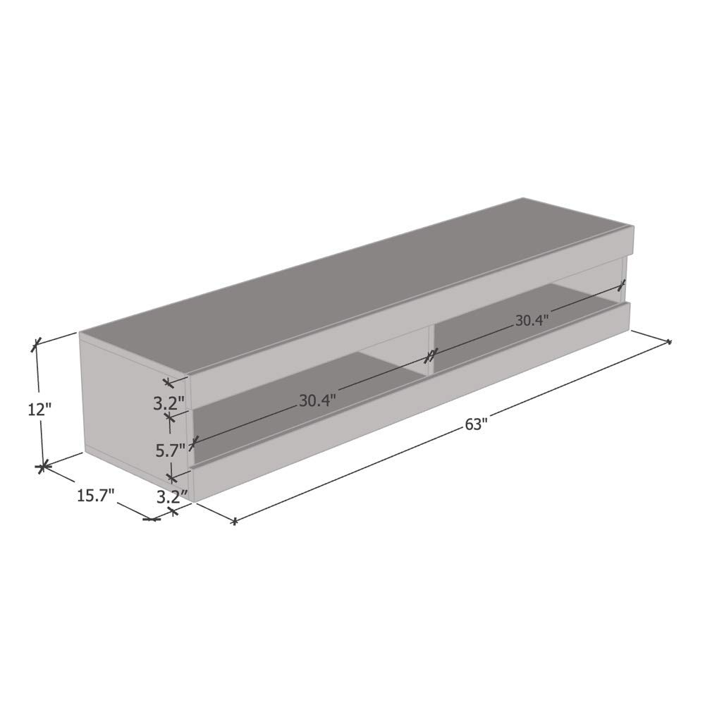 Modern Floating TV Stand with Storage & LED Lights - Wall Mounted High Gloss Media Console for TVs Up to 70