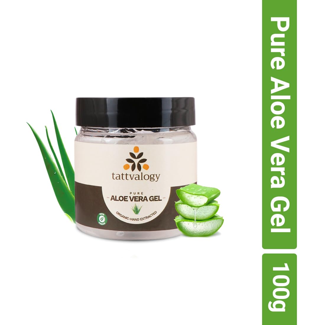 Tattvalogy Aloe Vera Gel 150g or 200ml - Natural Organic Aloe Vera for Fine Lines, Wrinkles, Acne & Skin Irritation - Hydrating & Soothing Face & Body Moisturizer - Hand Extracted Aloe Pulp - Perfect for Sunburn Relief, After Shave & Daily Skincare Routine