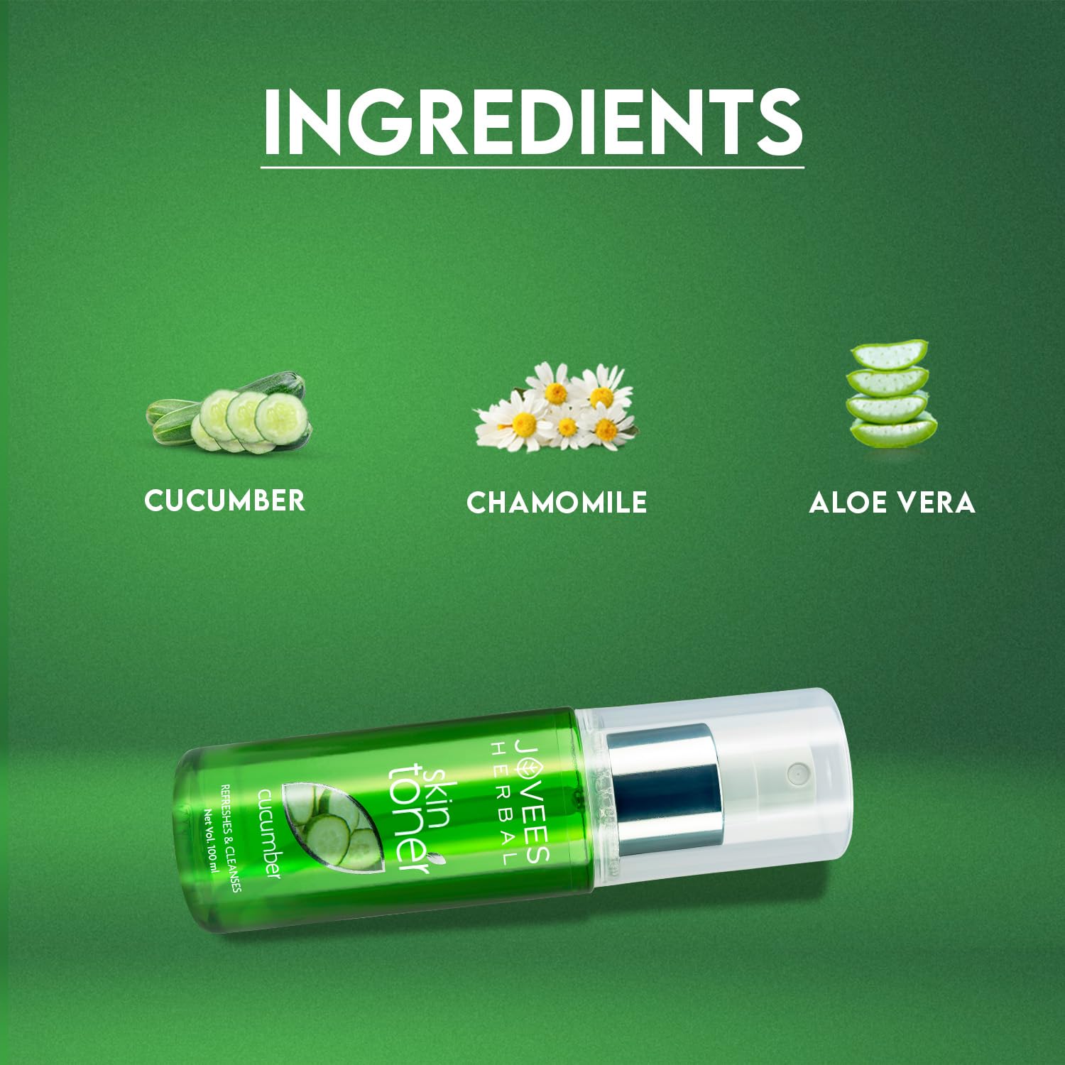 Jovees Herbal Cucumber Skin Toner - Hydrating Face Mist for Glowing Skin | Alcohol-Free Toner for Oily & Acne-Prone Skin | Pore Tightening & Cleansing | Paraben & Chemical Free 100ml | Perfect for Daily Skincare Routine & Post-Workout Refreshment