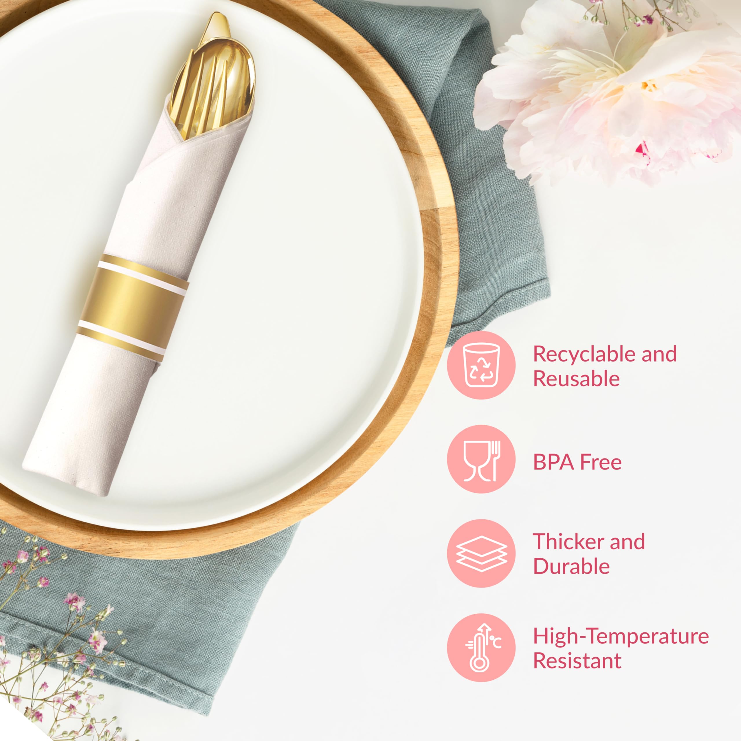 Premium 400-Piece Disposable Plastic Silverware Set - Gold & Silver Flatware with Forks, Knives, Spoons & White Napkins for 100 Guests | Perfect for Weddings, Parties, Holidays & Catering Events