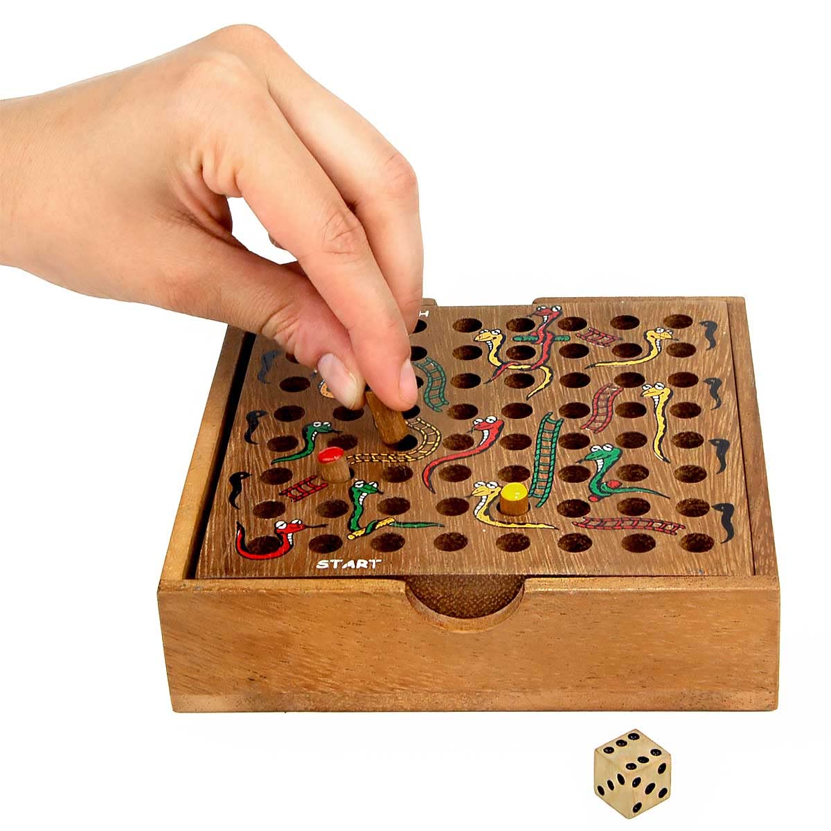 Premium Wooden Snakes and Ladders Board Game - Classic Strategy Game for 2-4 Players - Compact Travel Version - Perfect for Family Game Nights, Kids' Parties & Road Trips