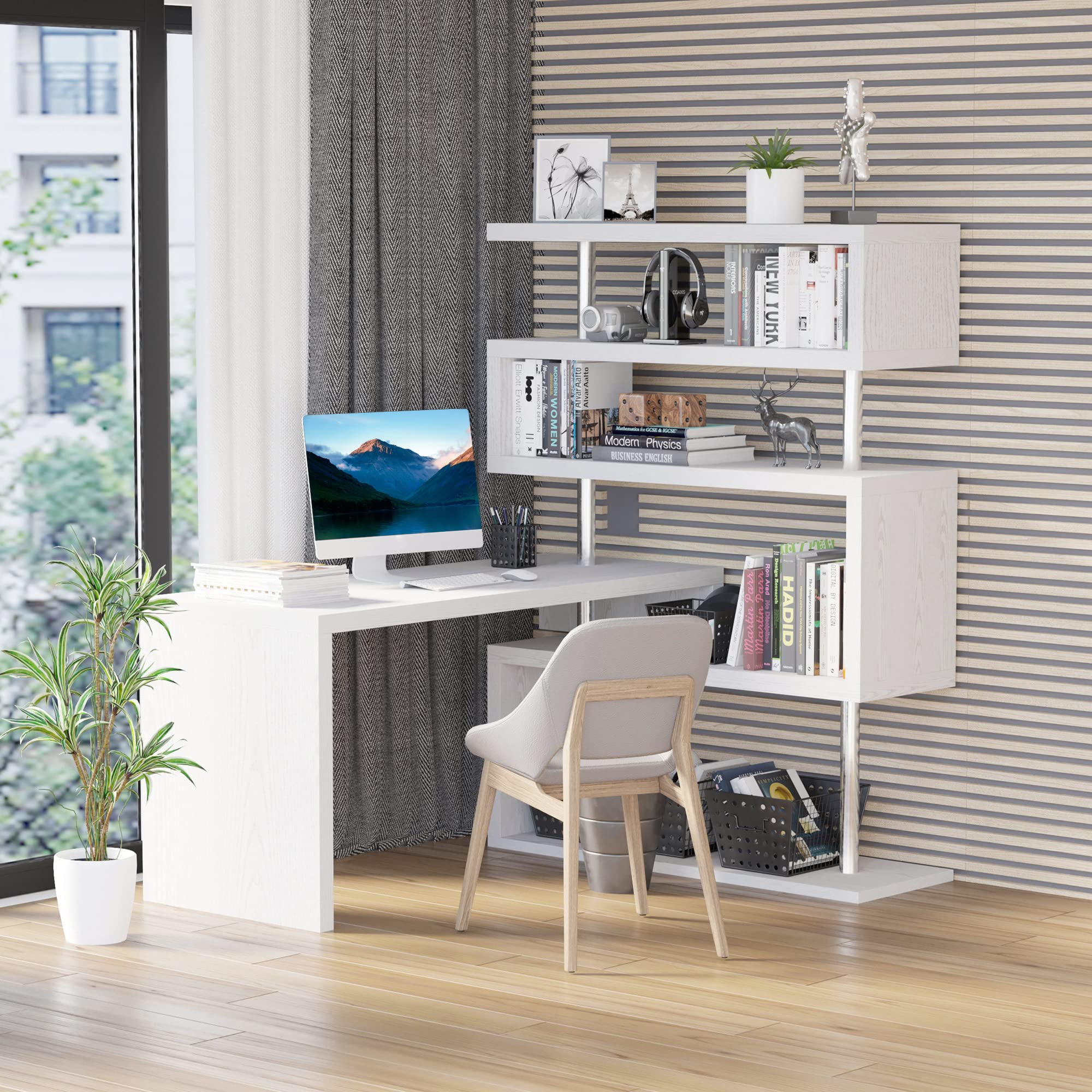 HOMCOM L-Shaped Computer Desk 94.5 x 23.5 x 64.75 Inches, White Corner Desk for Home Office with Spacious Work Surface - Perfect for Gaming, Study & Remote Work