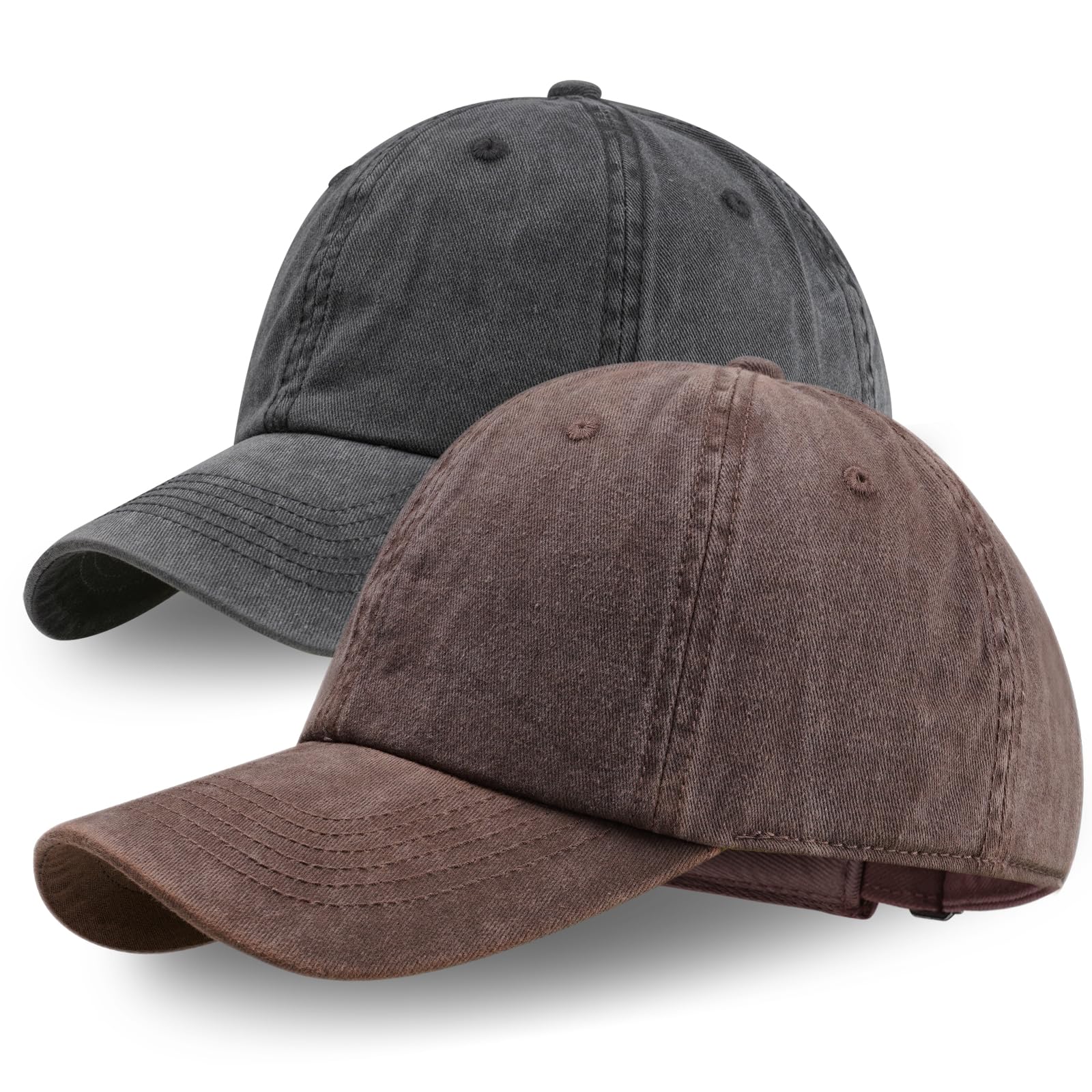 2 Pack Adjustable Vintage Washed Cotton Baseball Caps - Unisex Golf & Dad Hats for Men & Women - Perfect for Outdoor Sports, Casual Wear & Sun Protection
