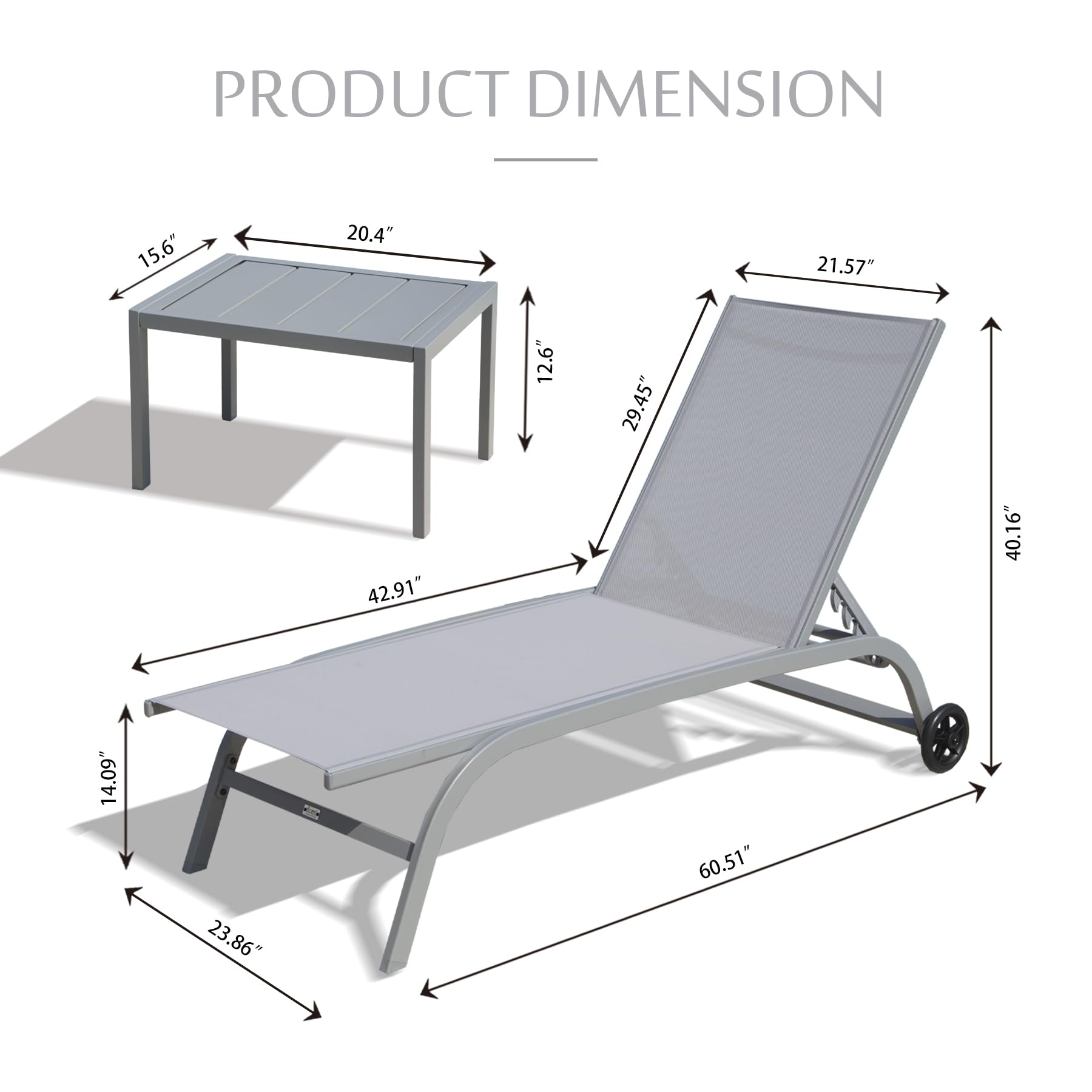 Domi 3-Piece Adjustable Aluminum Pool Lounge Chairs Set with Wheels & Side Table - All-Weather Textilene Outdoor Chaise Lounges for Deck, Lawn, Poolside & Backyard Relaxation | Perfect for Sunbathing, Lounging by the Pool, and Outdoor Entertaining