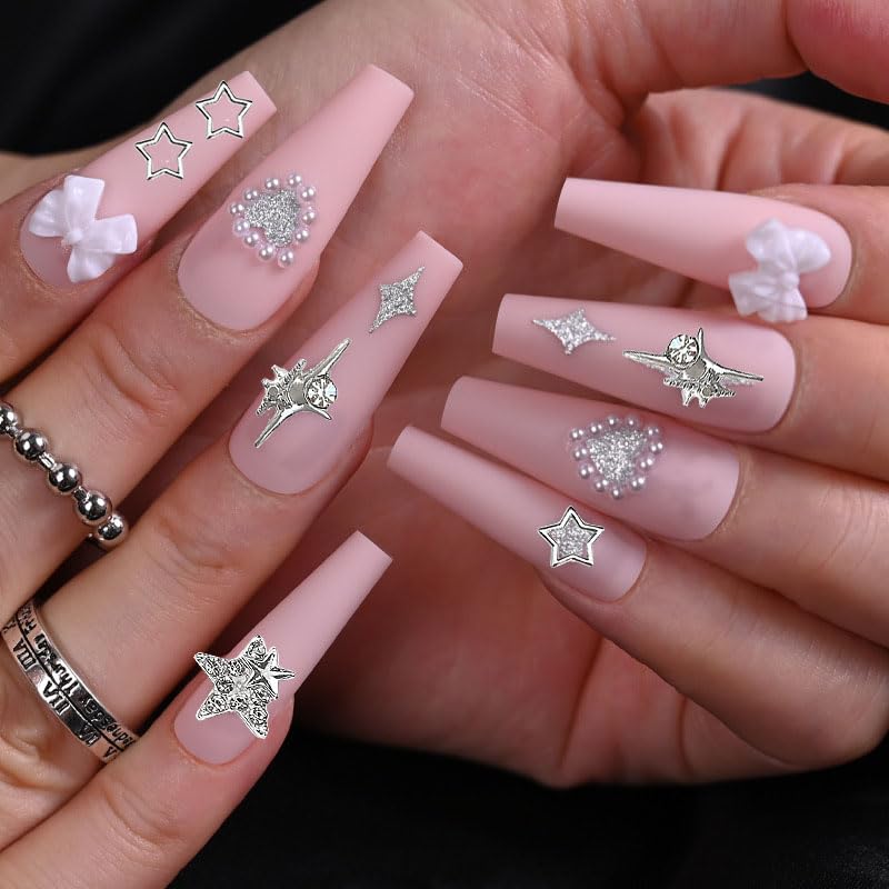 3D Star Nail Charms - 100pcs Alloy Nail Rhinestones for Y2K Nail Art (13 Styles) - Perfect for Women's Nail Design & DIY Manicure - Great for Parties, Weddings, and Special Occasions
