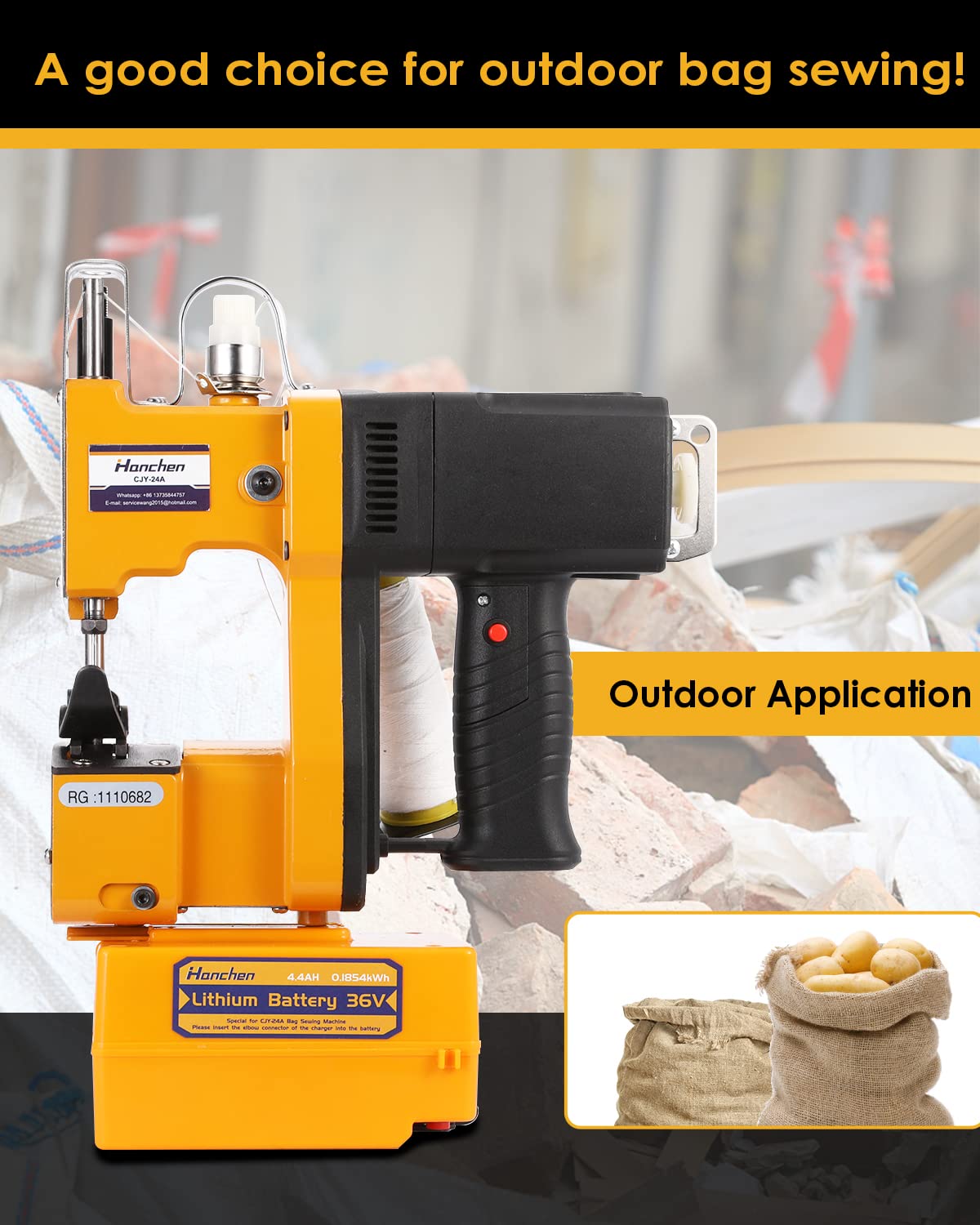 Hanchen Cordless Bag Sewing Machine - Portable Lithium Battery Bag Closer for Woven Bags, Automatic Stitching Packing Machine for Feed Sacks, Jute Bags, Seed Bags & Vinyl Rice Bags - Ideal for Agriculture, Packaging & Industrial Use