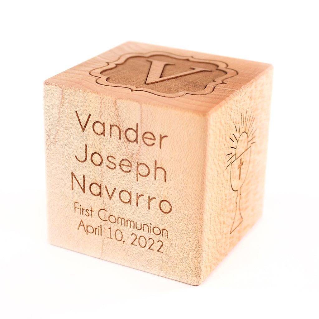 First Communion Keepsake Block - Personalized Religious Gift for Boys & Girls - Wooden Christening Souvenir - Perfect for Baptism, First Holy Communion & Religious Milestones