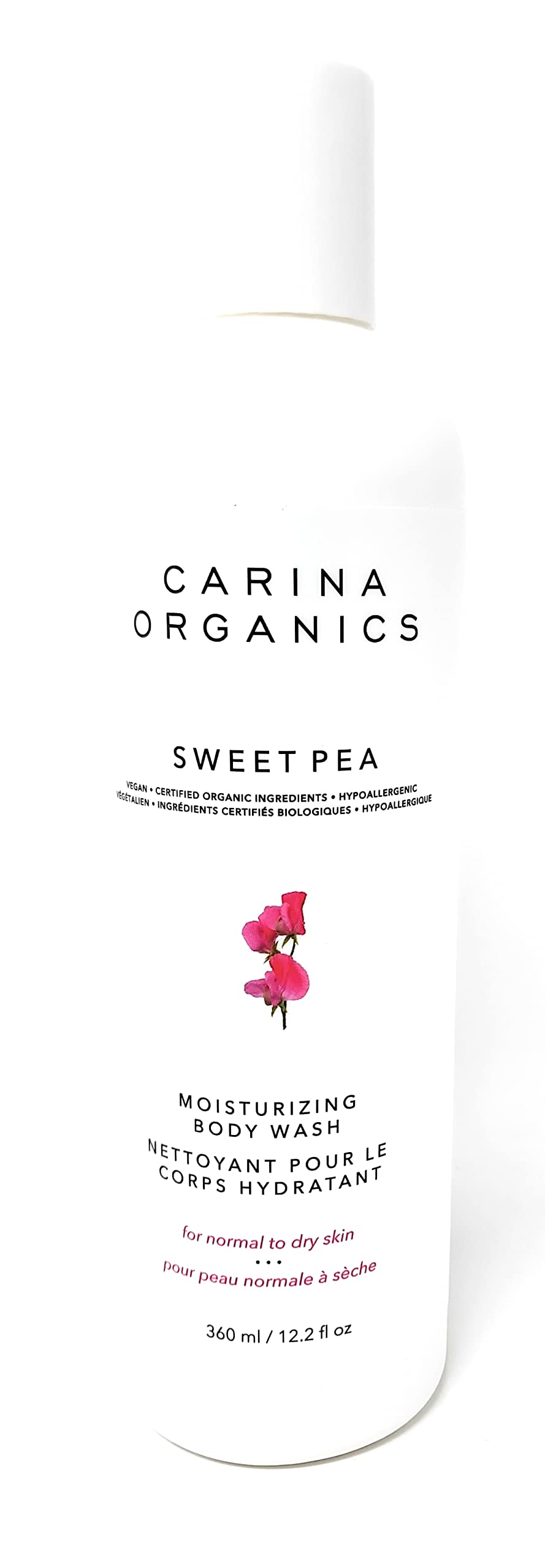 Carina Organics Sweet Pea Scented Daily Moisturizing Body Wash for Dry Skin - Gentle Hydrating Shower Gel with Natural Ingredients for Women & Men, Perfect for Daily Use at Home or Gym