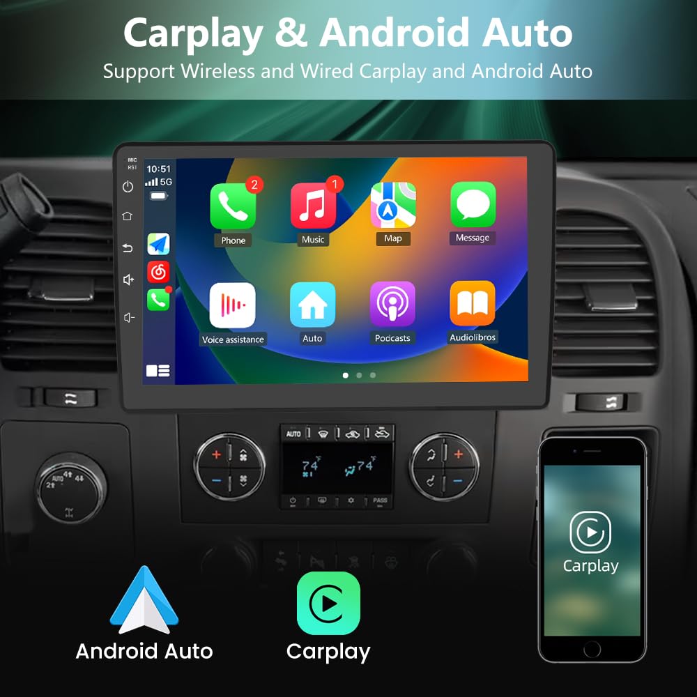 Android 13 Car Stereo for Chevy Silverado 2007-2013, Tahoe, Equinox, GMC Sierra & Yukon - Wireless CarPlay & Android Auto - Perfect for Upgrading Your Truck or SUV Entertainment System