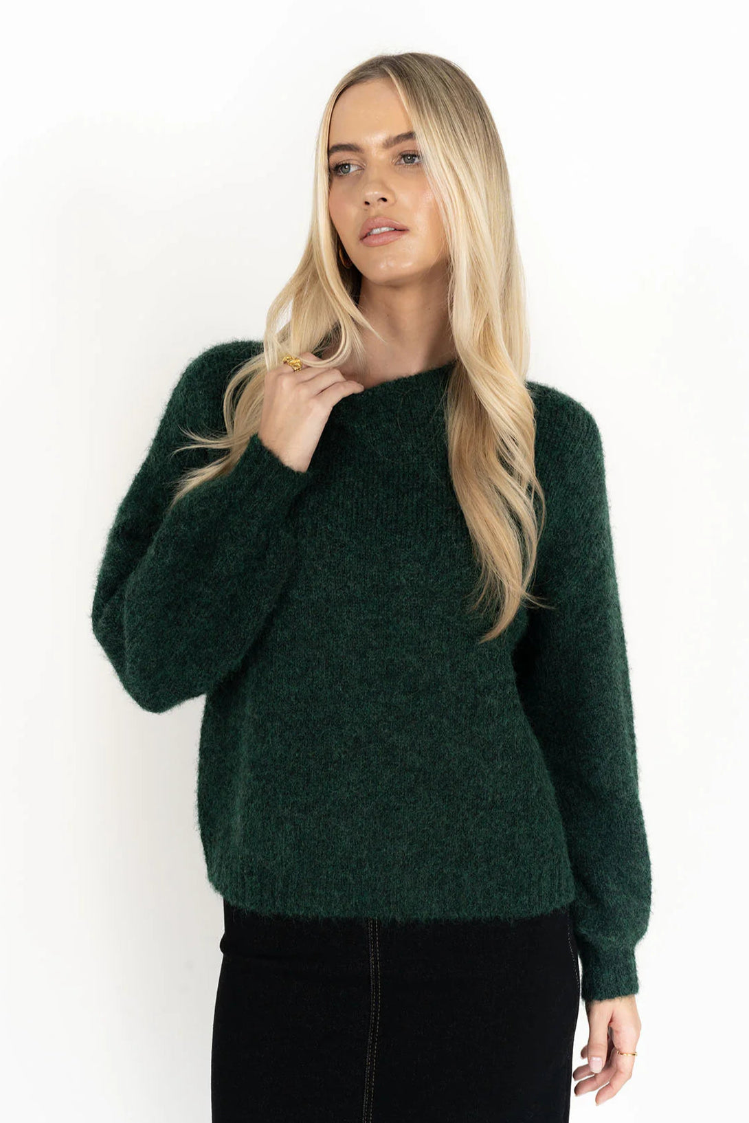 Neve Forest Green Knit Jumper Women's Cozy Sweater | Soft Chunky Cable Knit Pullover | Perfect for Fall Winter & Christmas Outfits